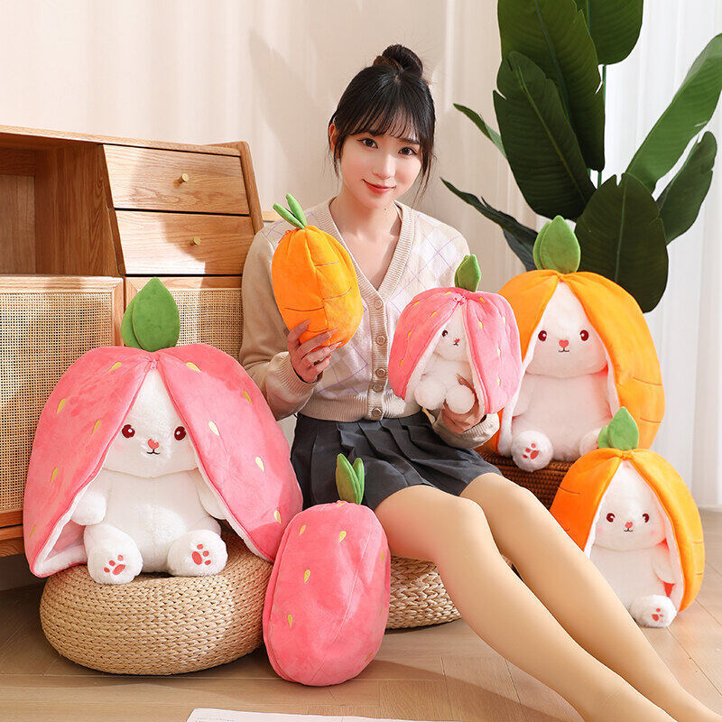 Cute Strawberry Bunny Plush: Doll, Carrot Rabbit, and Birthday Gift for Girls - Image 2